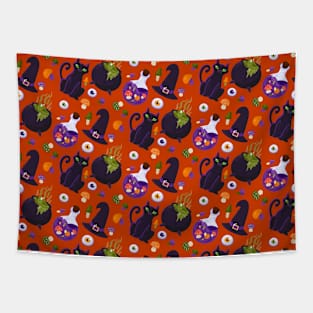 Halloween Black Cat Witch Pattern Tapestry