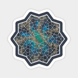 Galaxy artwork with geometric pattern and silver lines Magnet