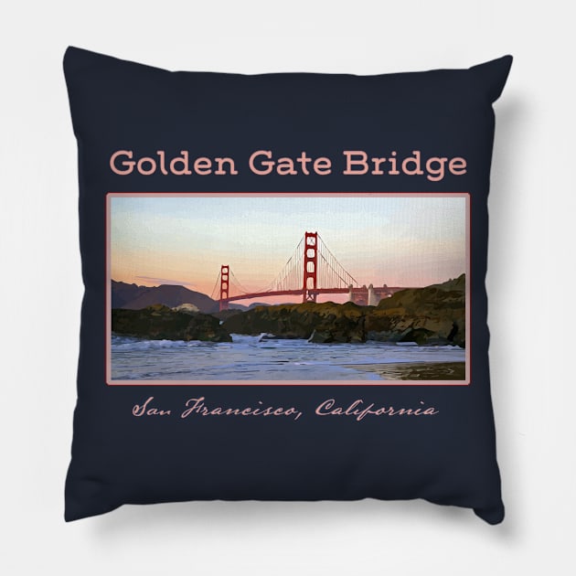 Golden Gate Bridge - San Francisco California - scenic, retro design Pillow by jdunster