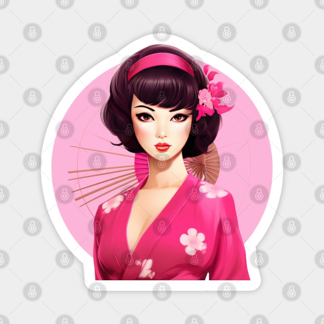 Japanese girl Geisha vintage retro modern pin-up woman in kimono Magnet by Sara-Design2