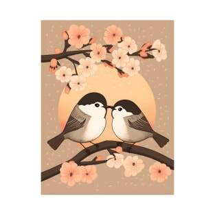 Cute Chickadee Couple Kissing Sunset T-Shirt