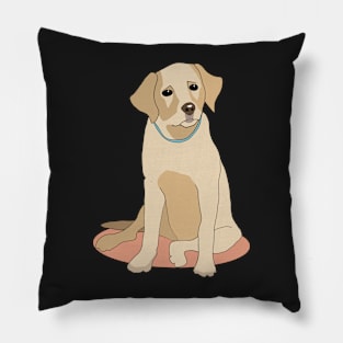 Yellow Labrador with Blue Collar on Salmon Mat Pillow