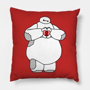 Health Care Robot Holding Awareness Ribbon (Red) Pillow