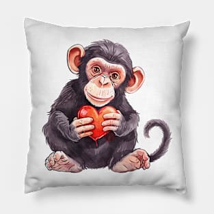 Valentine Chimpanzee Holding Heart Pillow