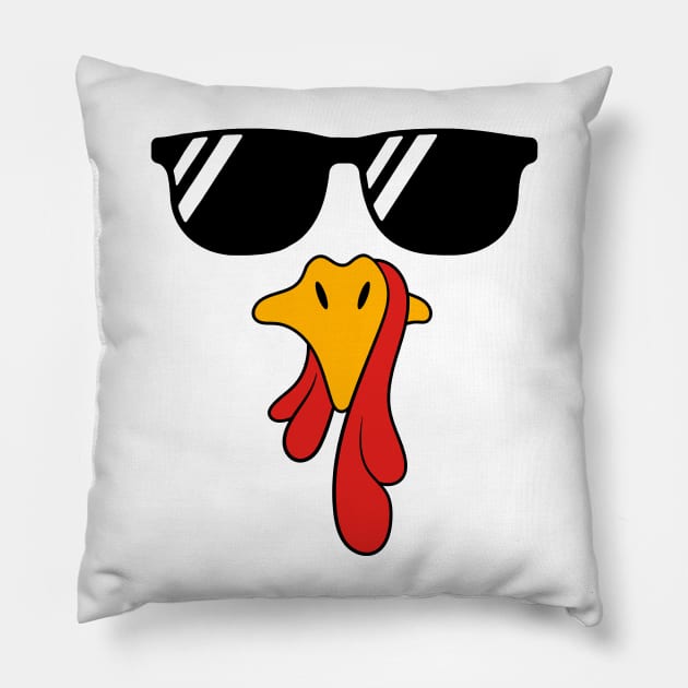 Funny turkey face with Sunglasses Thanksgiving Autumn Fall Pillow by Rosiengo