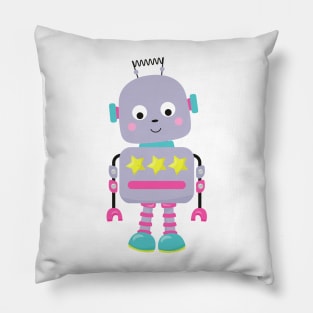 Cute Robot, Silly Robot, Funny Robot, Purple Robot Pillow