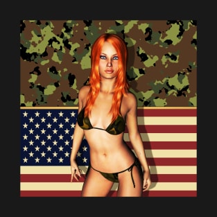 American Flag Camo Bikini Girl T-Shirt