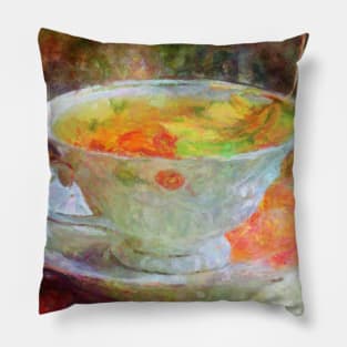 Autumn Leaf Teacup Impressionist Painting Pillow