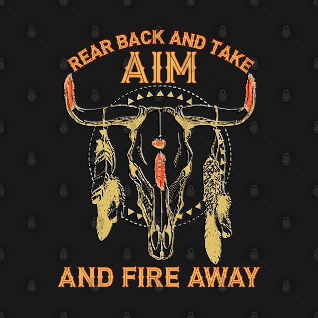 Vintage Rear Back And Take Aim And Fire Away Bull-Skull With Feather by masterpiecesai