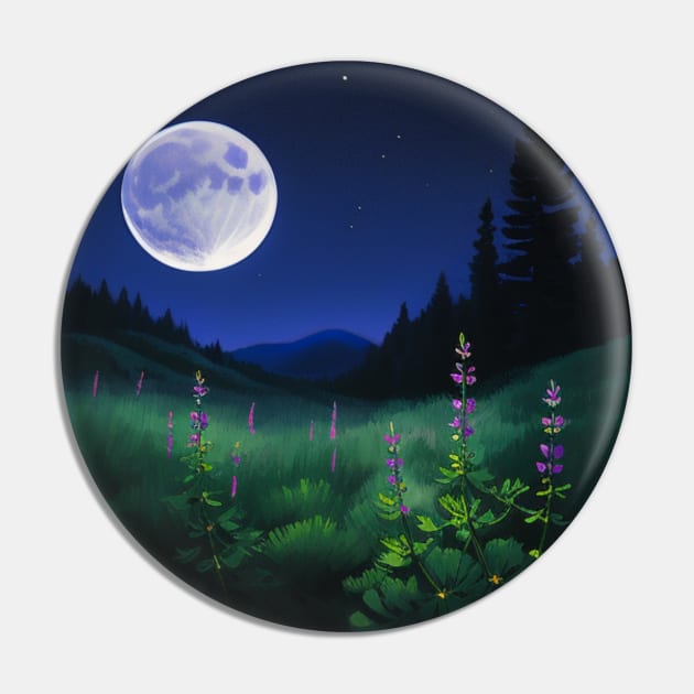 Lupines blooming at night - Purple flowers under a full moon Pin by CursedContent