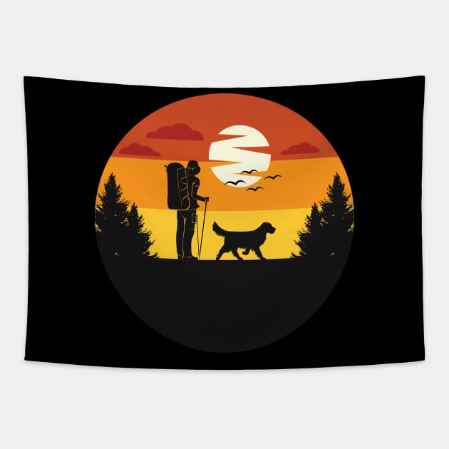 Vintage Dog Owner - Hiking With Dog Tapestry by TeeTypo