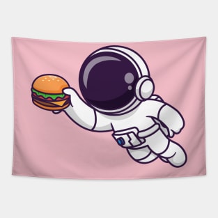 Cute Astronaut Floating With Burger Cartoon Tapestry