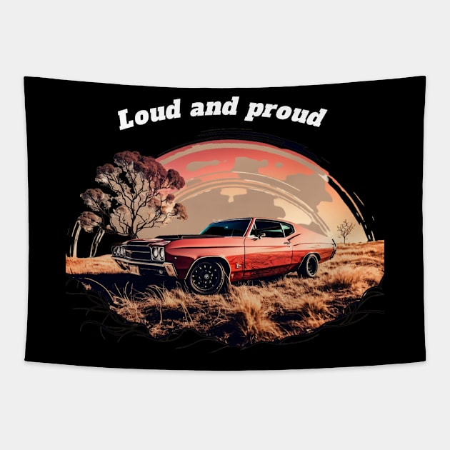 Loud and proud Retro classic American Muscle car sunset field vintage Tapestry by The Dirty Gringo