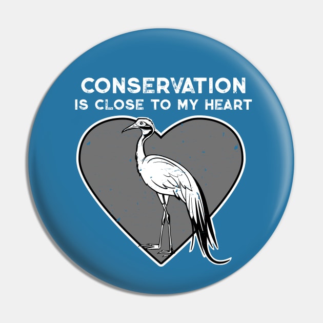 Blue Crane Conservation Heart Pin by Peppermint Narwhal