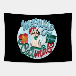 Meowy Catmas cute Christmas design Tapestry