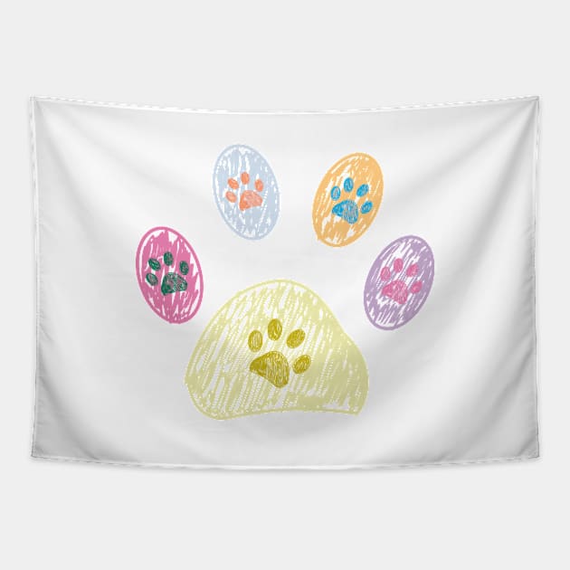 Colorful doodle paw prints symbol Tapestry by GULSENGUNEL