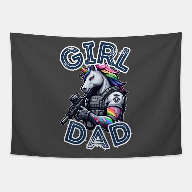 Girl Dad - Tactical Unicorn Tapestry by WolfeTEES