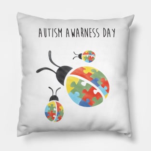 Autism Awareness Day Puzzle Ladybugs Pillow