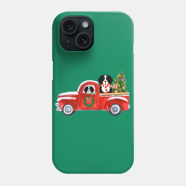 Bernese Mt Dogs Red Christmas Truck Phone Case by EMR_Designs