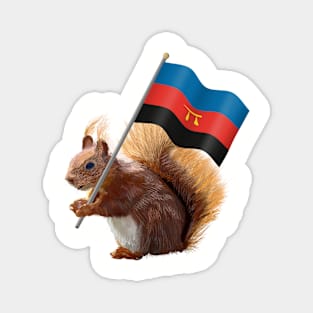 Red Squirrel Holding a Polyamory Pride Flag Magnet