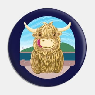 Scottish Highland Cow Chilling By The Ocean Pin