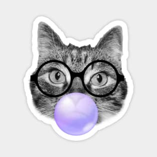 Hipster cat and a purple bubble gum Magnet