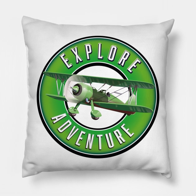 bi plane explore adventure logo Pillow by nickemporium1