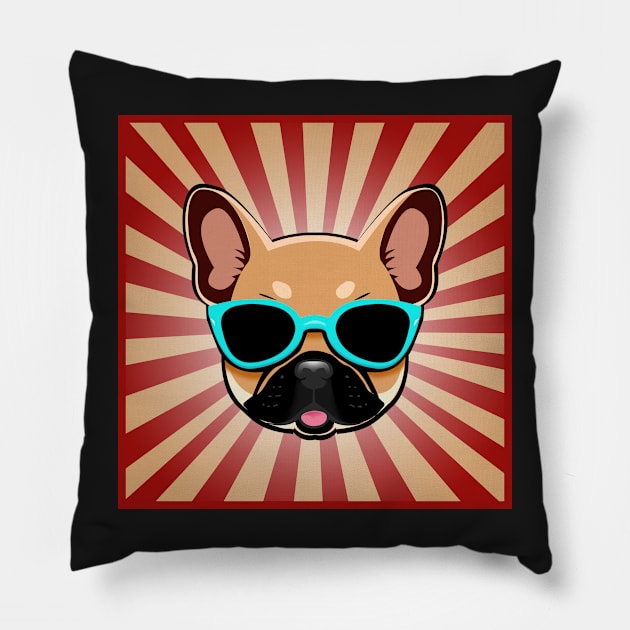 Brown Fawn French Bulldog in Blue Sunglasses Frenchie Dog Pillow by 4U2NV-LDN