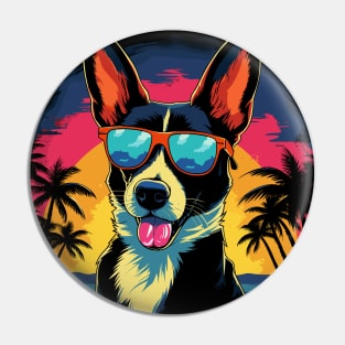 Retro Wave Black and White Basenji Dog Shirt Pin