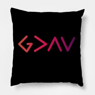 God is greater than the highs and the lows from Romans 8:28, gradient pink text Pillow