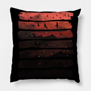 Birds and Mountains - Epic Red Sunset Pillow