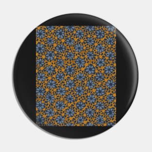 Batik Florals in Deep Mustard and Navy Blue Tones Pin