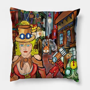 Steampunk scene Pillow