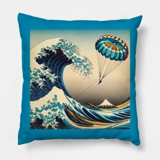 Kanagawa wave - Funny Parasailing Meme Pillow