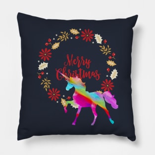 Unicorn Christmas Wreath (rainbow horse) Pillow