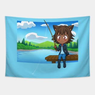 I Would Rather Be Fishing - Chibi Cat Girl Tapestry