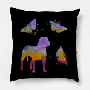 Staffordshire Terrier Art, With Butterflies, Pillow