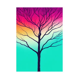 Vibrant Colored Whimsical Minimalist Lonely Tree at Dawn - Abstract Minimalist Bright Colorful Nature Poster Art of a Leafless Branches T-Shirt