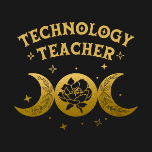 Technology Teacher - Boho Moon & Wild Rose Golden Design T-Shirt