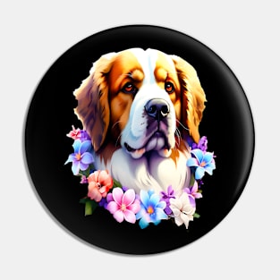 Saint Bernard Dog Surrounded by Beautiful Spring Flowers Pin