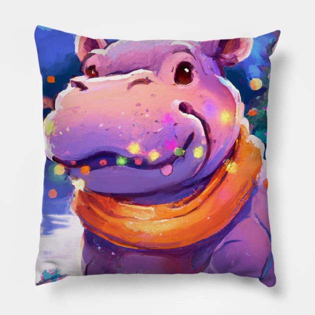 Cute Hippopotamus Drawing Pillow by Play Zoo