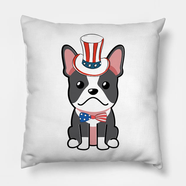 Funny french bulldog is wearing uncle sam hat Pillow by Pet Station