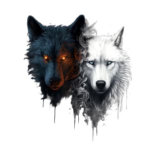 Black Wolf With White Wolf Tees Graphic Wolf Loves T-Shirt