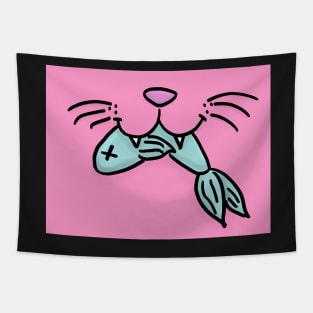 Cat Mouth With Fish (Pink) Tapestry