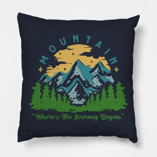 Mountain forest hand drawn vintage Pillow