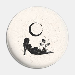 Mushroom Moon Woman Pin