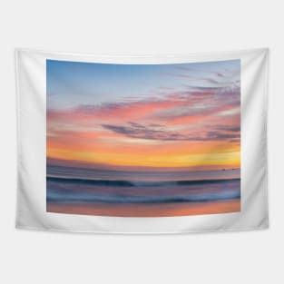 Brilliant summer sunrise along  beach with sea view and sweeping colorful cloud formations Tapestry