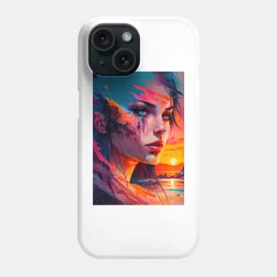 Beautiful Girl Abstract Art with Setting Sun Phone Case