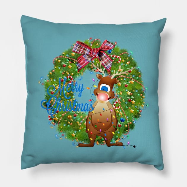 merry christmas reindeer Pillow by gossiprag