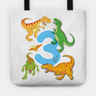 Dinosaur Birthday 3 Year Boys Girls Dino Design Tote